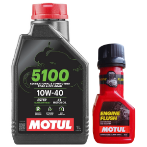 Motul 5100 4T 10W-40 API SM Technosynthese Synthetic Engine Oil for Bikes 1L And Engine flush 50ml Combo