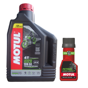 Motul 3100 4T 15W50 1.7L + Motul Petrol System Clean+ 50ml - Engine Maintenance Combo