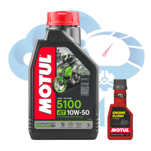Motul 5100 4T 10W-50 API SM Technosynthese Synthetic Engine Oil for Bikes 1L And Engine flush 50ml Combo