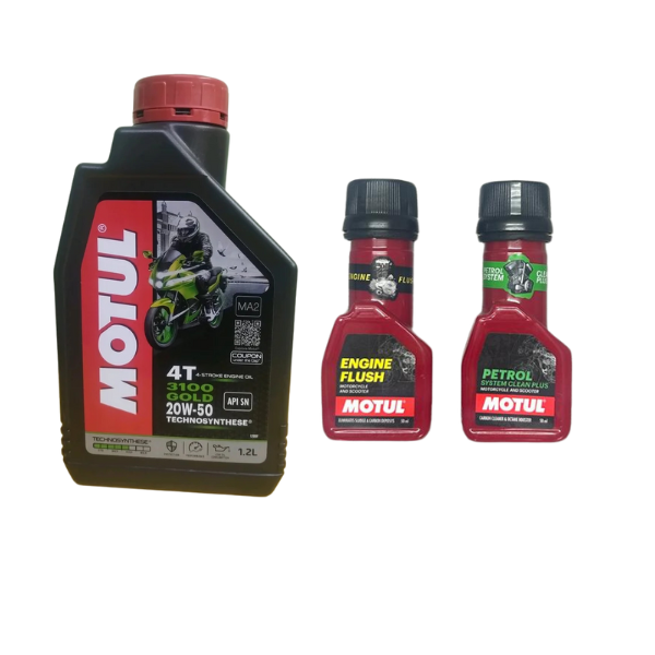 MOTUL 3100 4T 20W50 Engine oil 1200ML And Engine flush (50ml),Petrol system clean (50ml) Combo