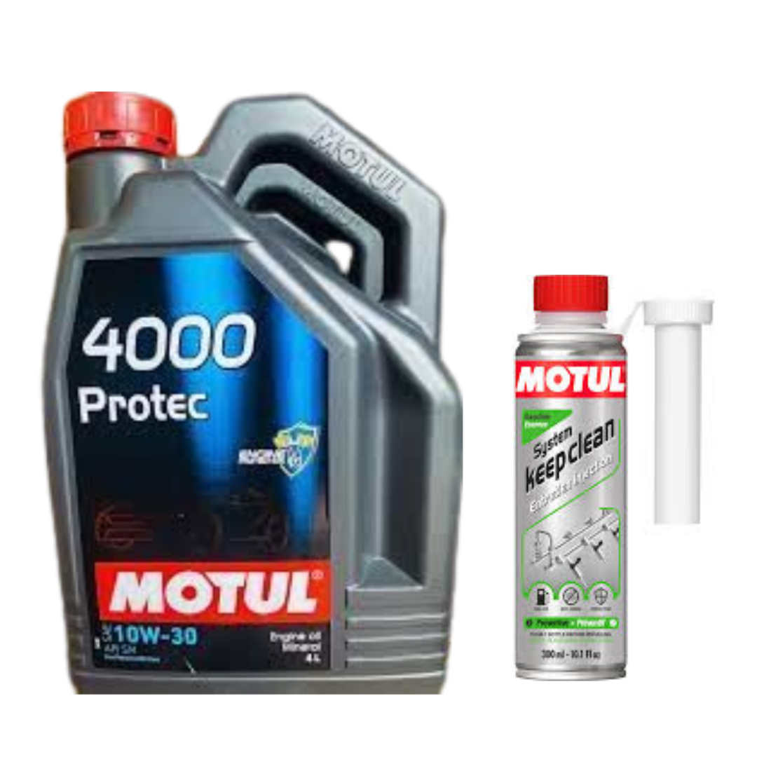 Motul 4000 10W30 4L and Petrol System Clean Combo