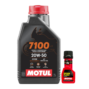 Motul 7100 4T 20W-50 API SN Fully Synthetic Petrol Engine Oil for Bikes 1L and Engine Flush 50ml Combo
