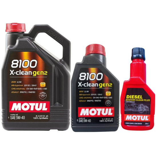 Motul 8100 X-clean gen2 5W-40 100% Synthetic Engine Oil - 4L + 1L Can (5L Total) With Diesel System Clean Plus 200ml