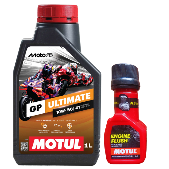 MOTUL Moto GP Ultimate 10W50 Fully Synthetic 4-Stroke Engine Oil for Bike (1 Litre) With Engine Flush 50ml Combo