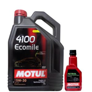 Motul 4100 ECOMILE 5W-30 (5L) & Petrol System Cleaner 200ML Combo
