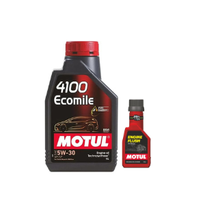 Motul 4100 Ecomile 5W-30 Engine Oil (1L) + Engine Flush (250ml) Combo Pack