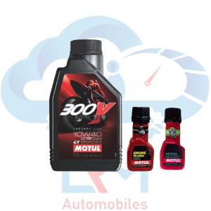 Motul 300V Factory Line Ester Core Fully Synthetic 10W-40 Petrol Engine Oil + Engine flush Petrol System clean Combo for Bikes