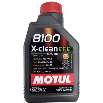 Motul 8100 5W30 X-clean EFE Synthetic Engine Oil – Fully Synthetic Car Engine Oil for Petrol & Diesel Engines | ACEA C2/C3 | API SP | 1 Liter