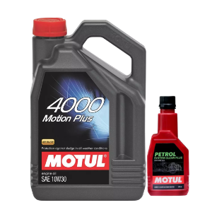 Motul 4000 motion Plus 10W30 3L and Petrol System Clean Combo