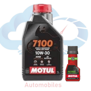 Motul 7100 4T 10W30 API SN Fully Synthetic Engine Oil 1L and Petrol System Clean 50ml Combo