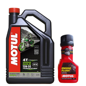 Motul 3100 4T GOLD 15W-50 API SM Technosynthese Synthetic Engine Oil for Bikes 2500ml And Engine flush 50ml Combo