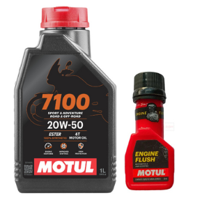 Motul 7100 4T 20W-50 API SN Fully Synthetic Petrol Engine Oil for Bikes 1L and Engine Flush 50ml Combo