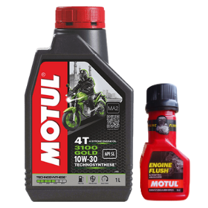 Motul 3100 4T GOLD 10W-30 API SM Technosynthese Synthetic Engine Oil for Bikes 1L And Engine flush 50ml Combo