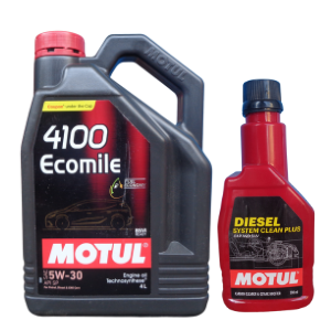 Motul 4100 Ecomile 5W30 Synthetic Engine Oil 4L With Diesel System Clean Plus 200ml Combo