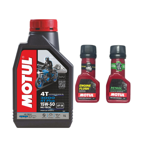 Motul 15W50 Oil Combo with Flush & Cleaner for Bikes