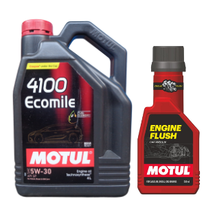 Motul 4100 Ecomile 5W30 Synthetic Engine Oil 4L With Engine Flush 250ml Combo