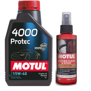4000 Protec 15W40 Engine Oil 1L + Leather Clean & Shine 100ml Combo Pack