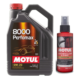 8000 Perfomax 0W20 Engine Oil 3.5L + Motul Leather Clean & Shine 100ml Combo Pack