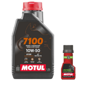 Motul 7100 4T 10W-50 API SN Fully Synthetic Petrol Engine Oil for Bikes (1.5 L) and Petrol System Clean 50ml Combo