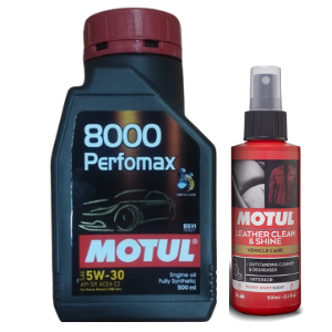 8000 Perfomax 5W30 Engine Oil 500ML + Motul Leather Clean & Shine 100ml Combo Pack