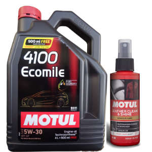 4100 Ecomile 5W30 Engine Oil  4.5L + Leather Clean & Shine 100ml Combo Pack