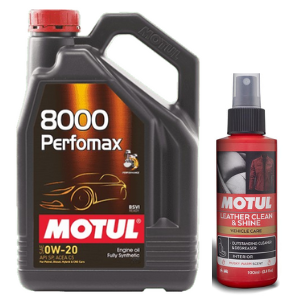 8000 Perfomax 0W20 Engine Oil 3L + Motul Leather Clean & Shine 100ml Combo Pack