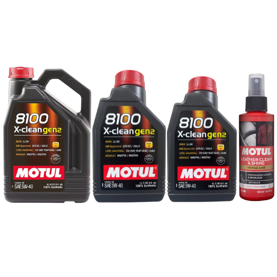 Motul 8100 X-clean gen2 5W-40 100% Synthetic Engine Oil - 4L + 1L Can 2 Nos. (6L Total) With Leather Clean & Shine 100mlCombo