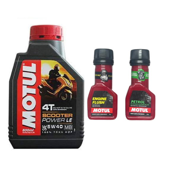 Motul SCOOTER POWER LE 4T 5W40 800ml Engine flush (50ml) Petrol system clean (50ml) Combo