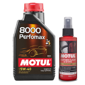 Motul 8000 PERFOMAX 5W-40 (1L) & Leather Clean & Shine 100ml Combo
