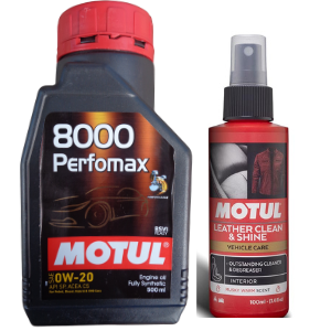 8000 Perfomax 0W20 Engine Oil 500L + Motul Leather Clean & Shine 100ml Combo Pack