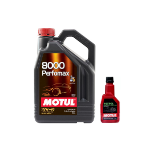 Motul 8000 PERFOMAX 5W-40 Oil 3.5L & Petrol System Clean Plus 200ml Combo