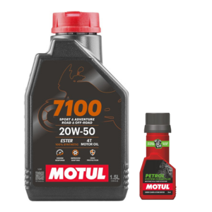 Motul 7100 4T 20W50 API SN Fully Synthetic Engine Oil 1500ML and Petrol System Clean 50ml Combo
