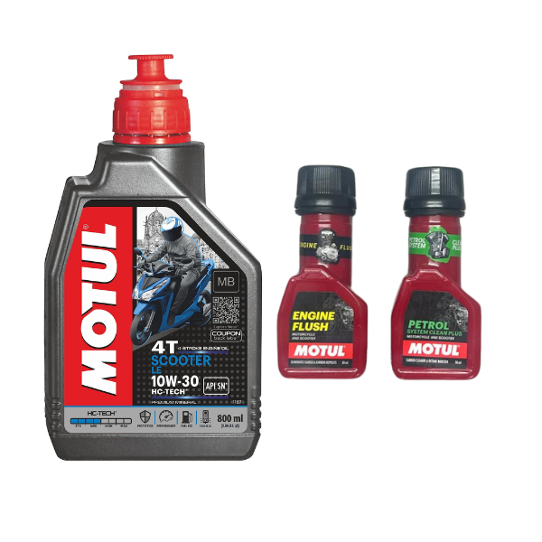 MOTUL SCOOTER LE 4T 10W30 ENGINE OIL 800ML And Engine flush (50ml) Petrol system clean (50ml) Combo