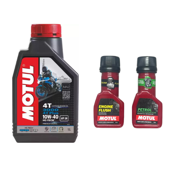 MOTUL 3000 4T Plus 10W40 Engine oil 1L And Engine flush (50ml) Petrol system clean (50ml) Combo