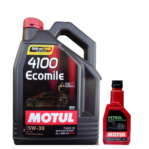 Motul 4100 ECOMILE 5W-30 (4.5L) & Petrol System Cleaner 200ML Combo