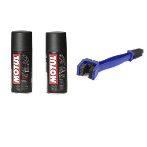 Motul Chain Clean C1 150ml and C2 Chain Lube 150ml with Bike Chain Cleaning Brush