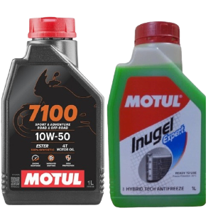 Motul 7100 4T 10W50 API SN Fully Synthetic Ester Petrol Engine Oil for Bikes (1 L) And Inugel Expert Coolant Oil (1L)