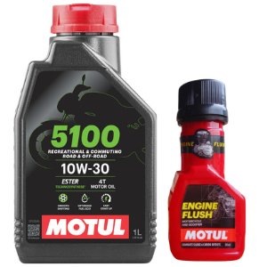 Motul 5100 4T 10W-30 API SM Technosynthese Synthetic Engine Oil for Bikes 1L And Engine flush 50ml Combo